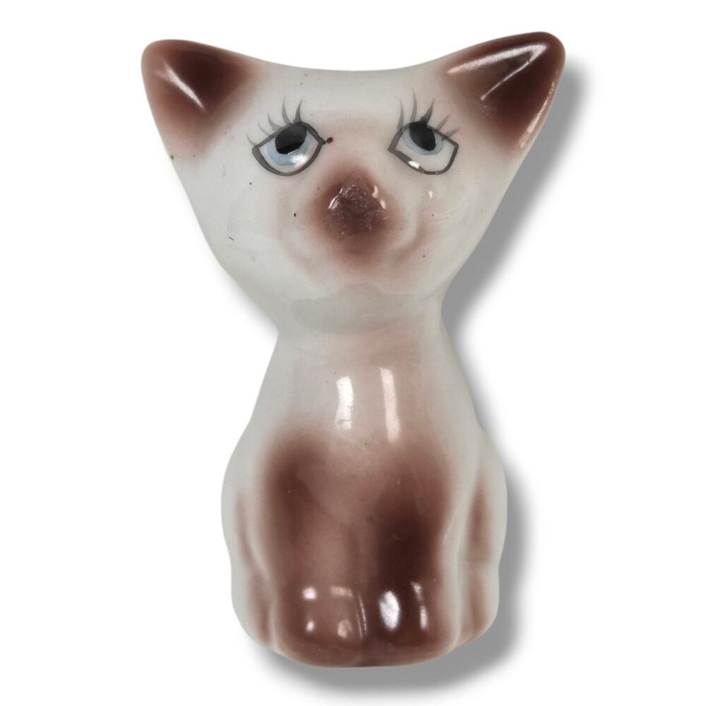 Miniature Succulent Planter Siamese Cat Kitten Ceramic Kitty Figurine Cream VTG